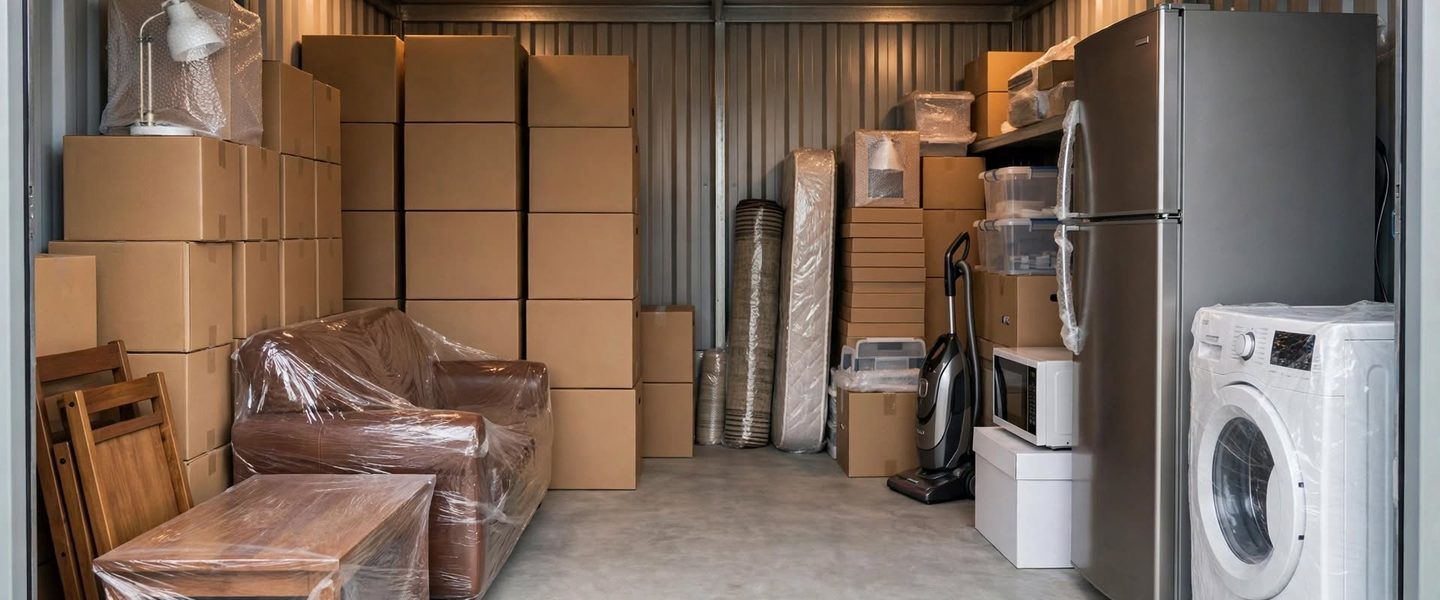 Organised self storage unit interior with permitted household items and equipment in Pimlico Townsville